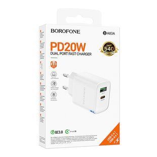 Мережевий Зарядний Пристрій Borofone BA83A 1USB-C/1USB PD/QC 20W Бiлий