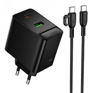 Мережевий Зарядний Пристрій Borofone BAS17A 1USB-C/1USB PD/QC 65W GAN+Type-C to Type-C
