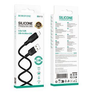 Кабель USB Borofone BX113 Silicone Micro 2.4A 3m Чорний