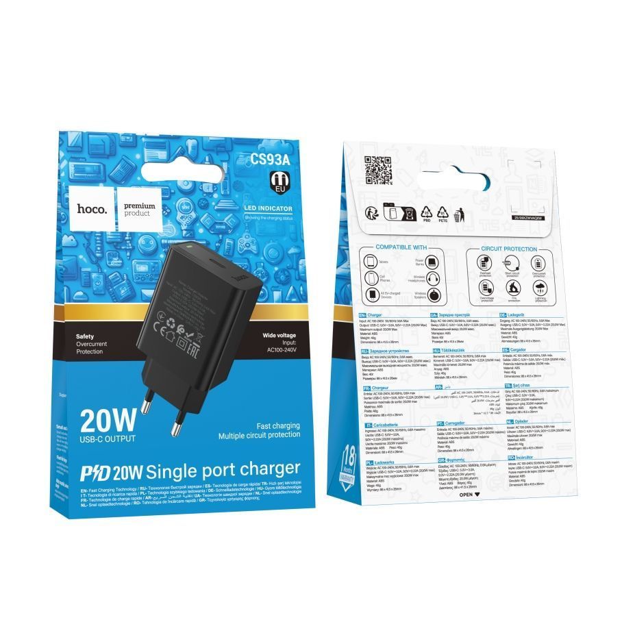 Мережевий Зарядний Пристрій Hoco CS93A 1USB-C PD/QC 20W