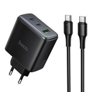 Мережевий Зарядний Пристрій Hoco C160A 2USB-C/1USB QC/PD65W+Type-C to Type-C