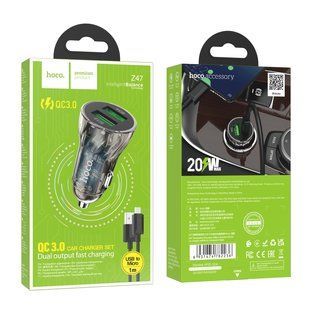 Автомобільний Зарядний Пристрій Hoco Z47 Transparent QC3.0 18W Micro Прозорий чорний