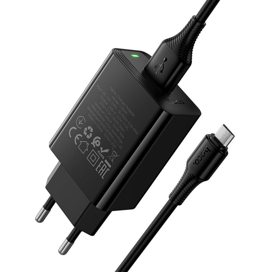 Мережевий Зарядний Пристрій Hoco CS92A 1USB QC 18W+USB to Micro