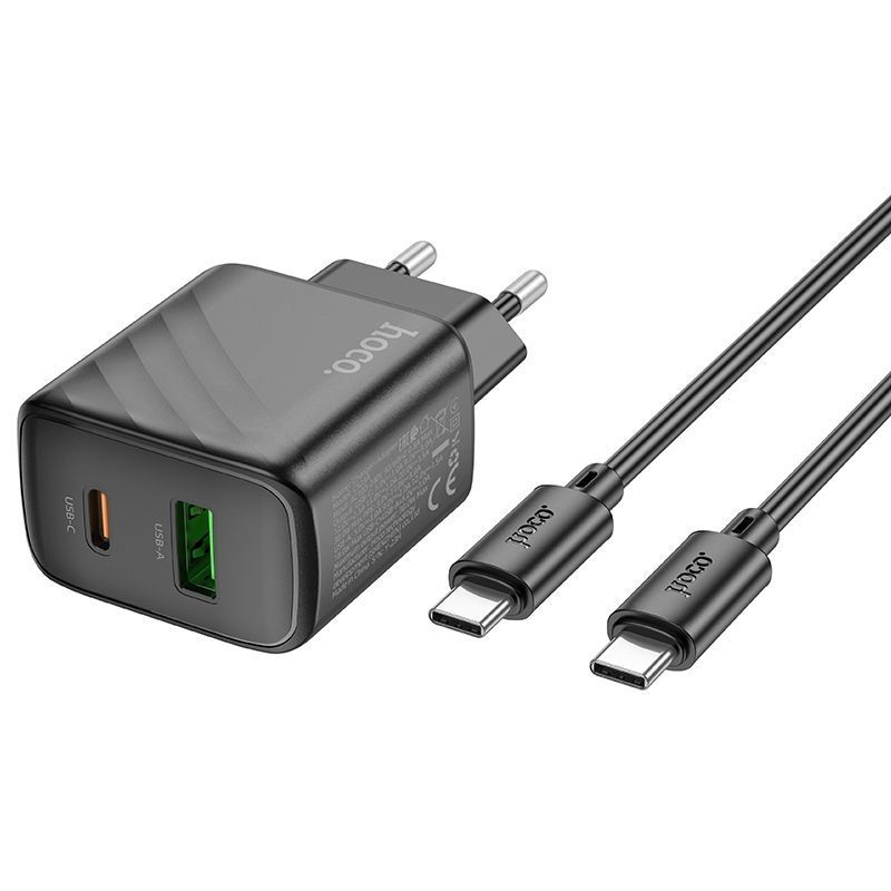 Мережевий Зарядний Пристрій Hoco CS23A 1USB/1USB-C PD/QC 30W+Type-C to Type-C Чорний