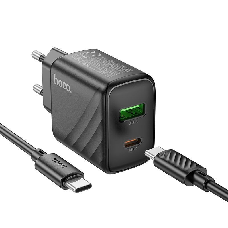 Мережевий Зарядний Пристрій Hoco CS23A 1USB/1USB-C PD/QC 30W+Type-C to Type-C Чорний