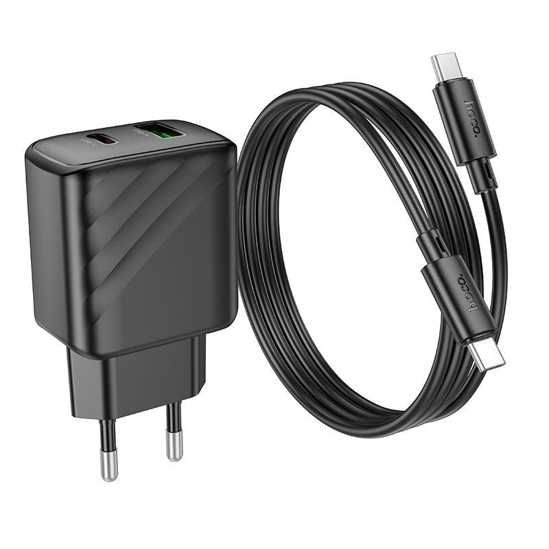 Мережевий Зарядний Пристрій Hoco CS23A 1USB/1USB-C PD/QC 30W+Type-C to Type-C Чорний