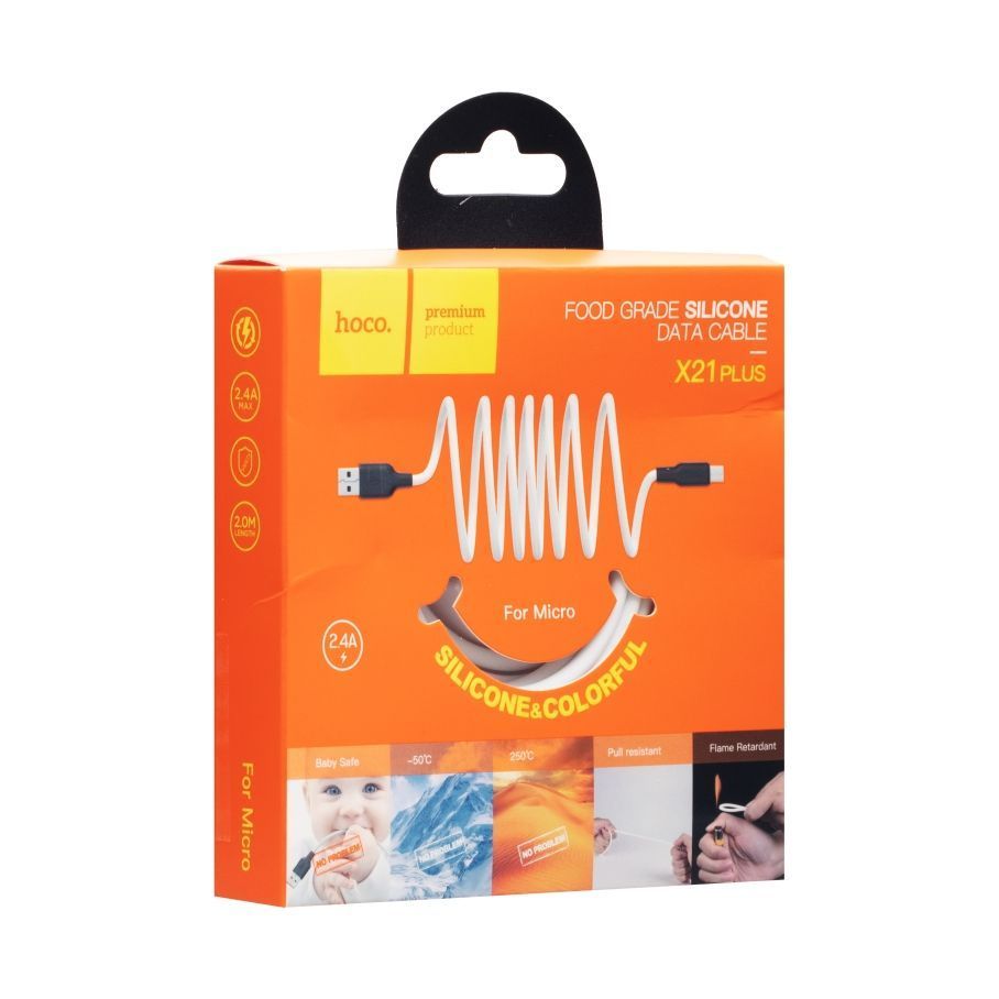 Кабель USB Hoco X21 Plus Silicone Micro Чорно-Білий