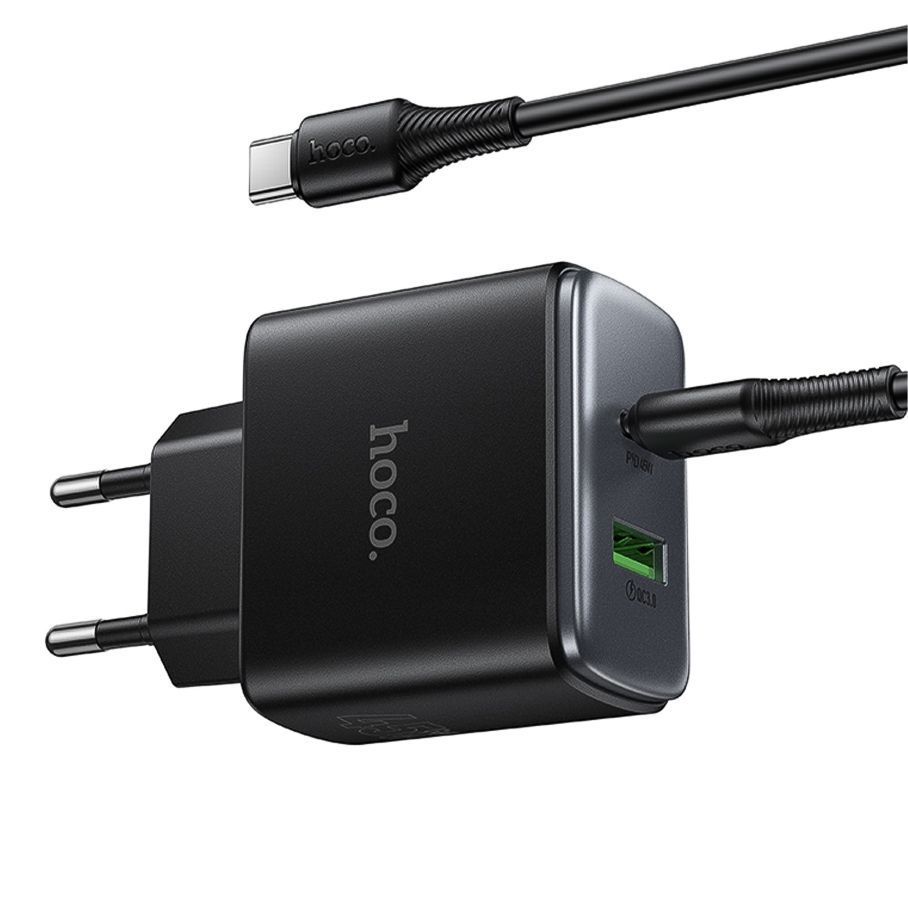 Мережевий Зарядний Пристрій Hoco C158A 1USB-C/1USB QC/PD45W GAN+Type-C to Type-C