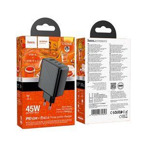 Мережевий Зарядний Пристрій Hoco CS26A 2USB-C/1USB PD/QC 45W Чорний