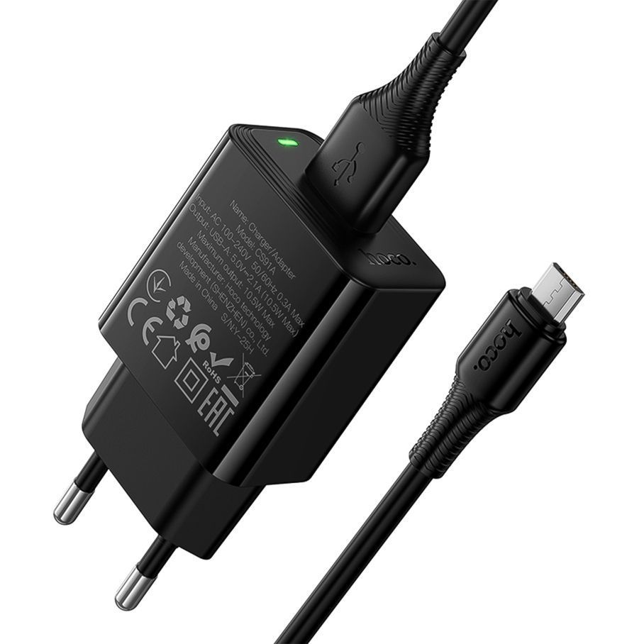 Мережевий Зарядний Пристрій Hoco CS91A 1USB 2.1A+USB to Micro