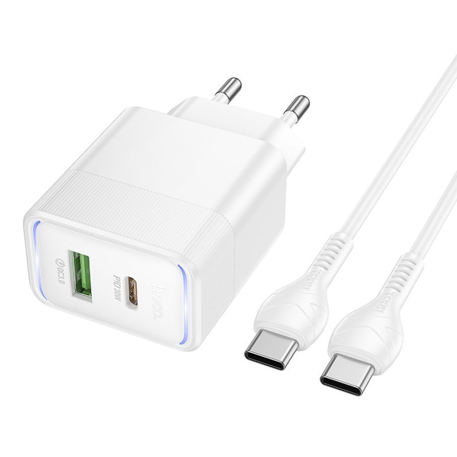 Сетевое Зарядное Устройство Hoco CS112A 1USB/1USB-C QC/PD 30W+Type-C to Type-C
