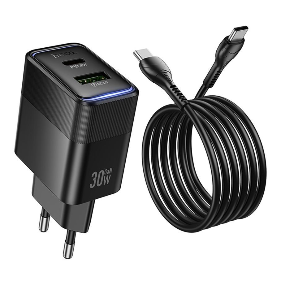 Сетевое Зарядное Устройство Hoco CS112A 1USB/1USB-C QC/PD 30W+Type-C to Type-C