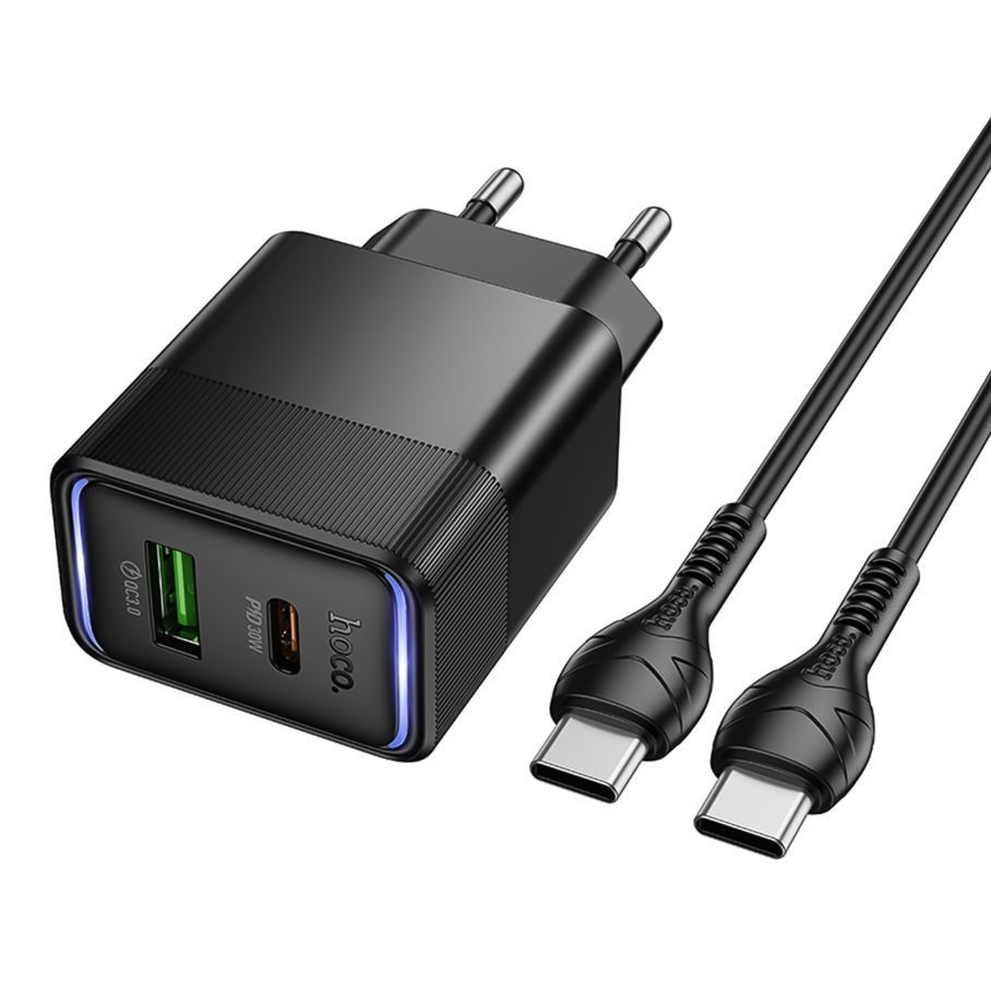 Сетевое Зарядное Устройство Hoco CS112A 1USB/1USB-C QC/PD 30W+Type-C to Type-C