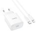 Мережевий Зарядний Пристрій Hoco C76A Pro 1USB-C PD/QC 30W+Type-C to Lightning Бiлий