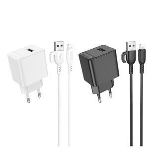 Мережевий Зарядний Пристрій Borofone BAS11A 1USB 2.1A+USB to Lightning Білий