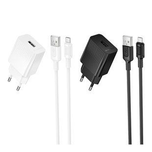 Мережевий Зарядний Пристрій Borofone BAS71A 1USB 2.1A+USB to Micro Білий
