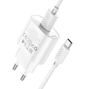 Мережевий Зарядний Пристрій Hoco C109A 1USB QC 18W+USB to Type-C Бiлий