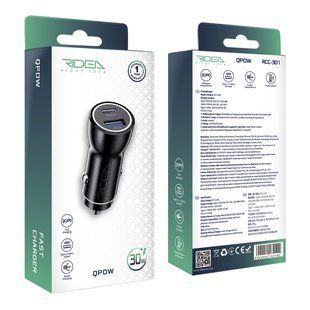 Автомобільний Зарядний Пристрій Ridea RCC-30110 QPow 1USB/1USB-C PD/QC 30W Чорний