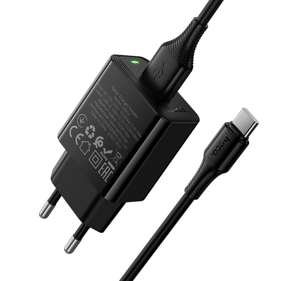 Мережевий Зарядний Пристрій Hoco CS91A 1USB 2.1A+USB to Type-C