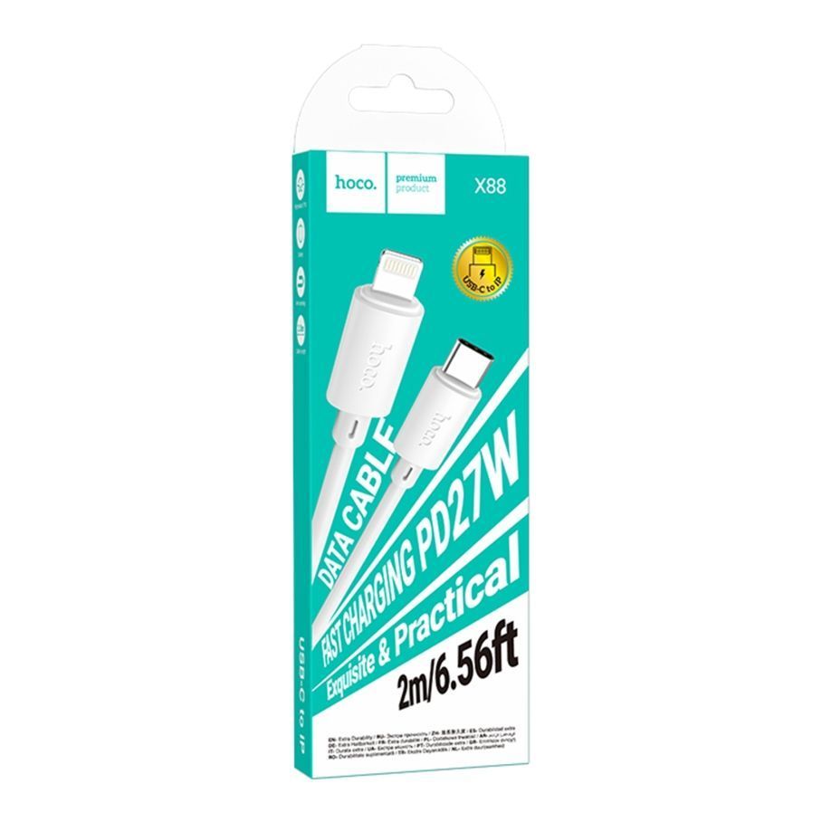 Кабель USB Hoco X88 Gratified PD27W Type-C to Lightning 2m Білий