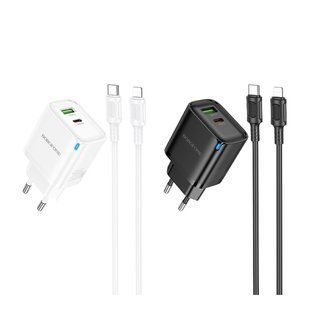 Мережевий Зарядний Пристрій Borofone BA83A 1USB-C/1USB PD/QC 20W+Type-C to Lightning