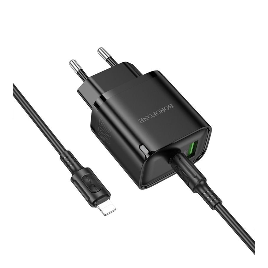 Мережевий Зарядний Пристрій Borofone BA83A 1USB-C/1USB PD/QC 20W+Type-C to Lightning