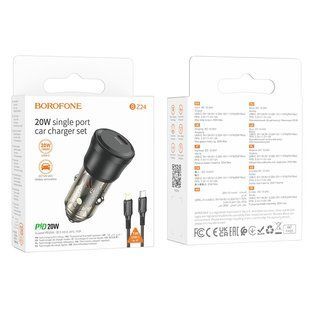 Автомобільний Зарядний Пристрій Borofone BZ24 1USB-C QC/PD20W+Type-C to Lightning Прозоро-чорний