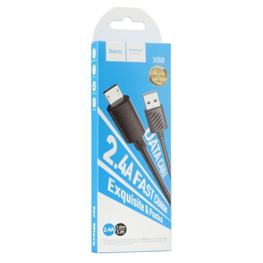 Кабель USB Hoco X88 Gratified Micro 2.4A Чорний