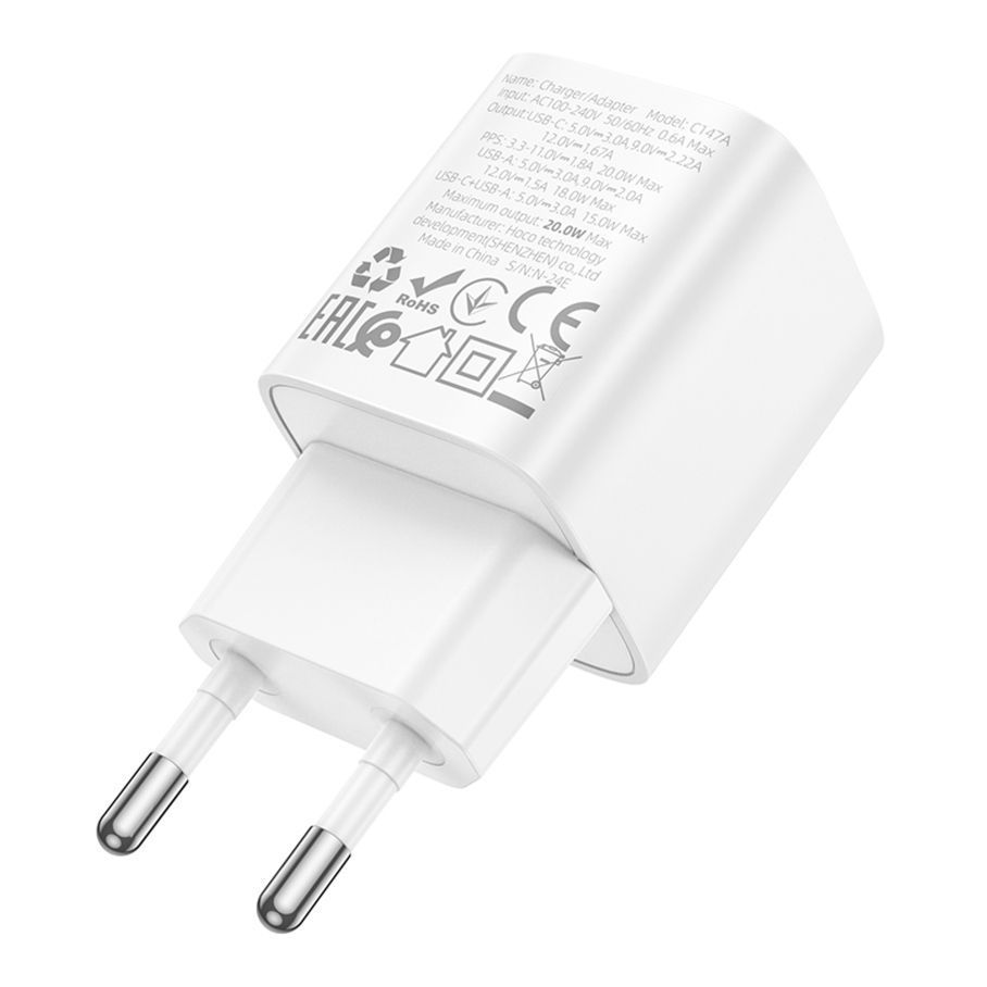 Мережевий Зарядний Пристрій Hoco C147A 1USB-C/1USB PD/QC 20W