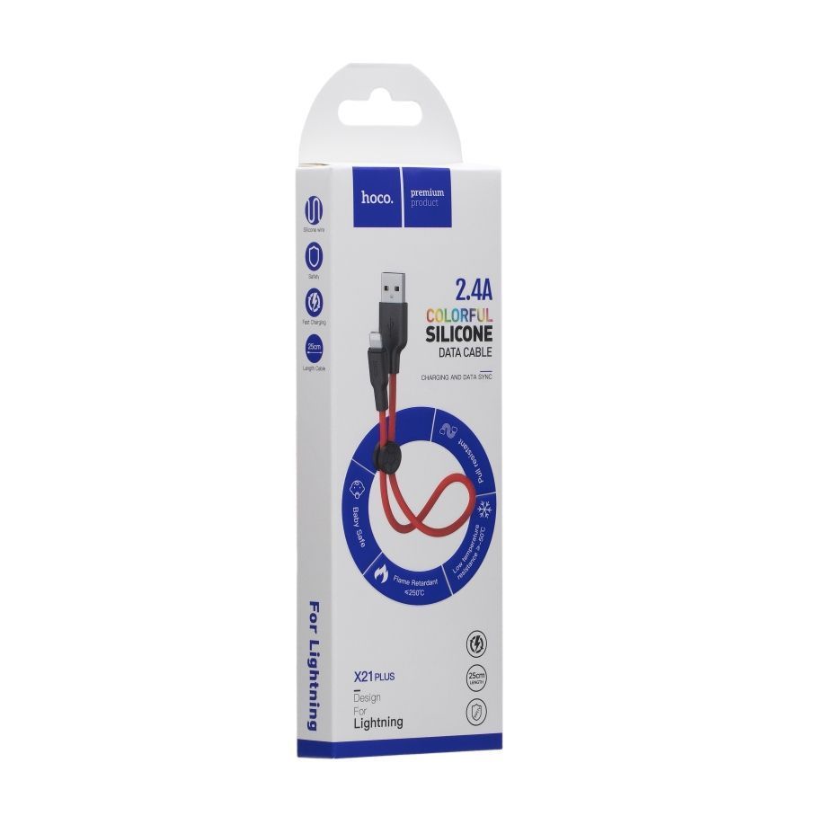 Кабель USB Hoco X21 Plus Silicone Lightning 0.25m Чорно-Червоний