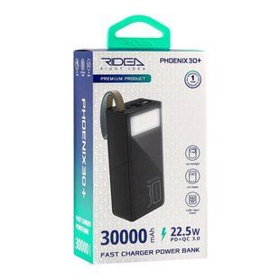 Універсальна Мобільна Батарея Power Bank Ridea RP-D30L+ Phoenix30+ PD/QC 3.0 20W digital display + lamp 30000 mAh Чорний