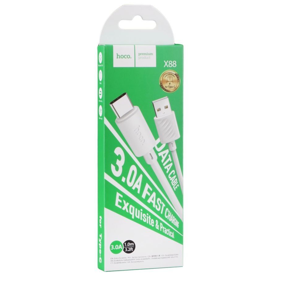 Кабель USB Hoco X88 Gratified Type C 3A Білий