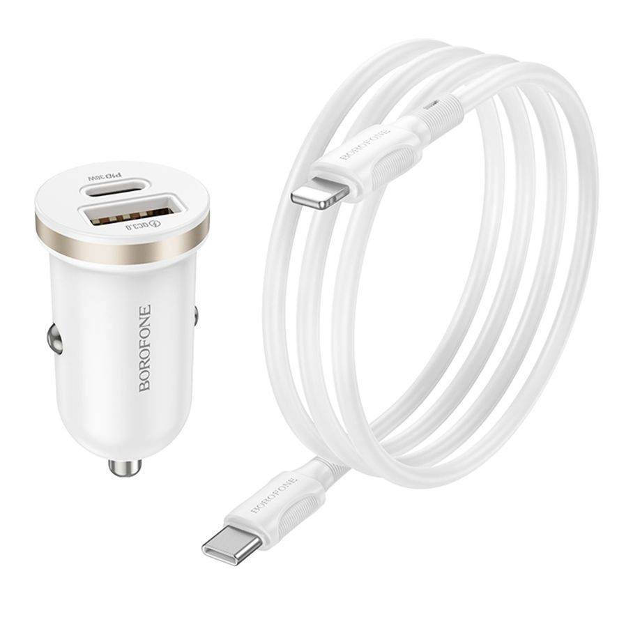Автомобільний Зарядний Пристрій Borofone BZ22 1USB/1USB-C QC/PD30W+Type-C to Lightning