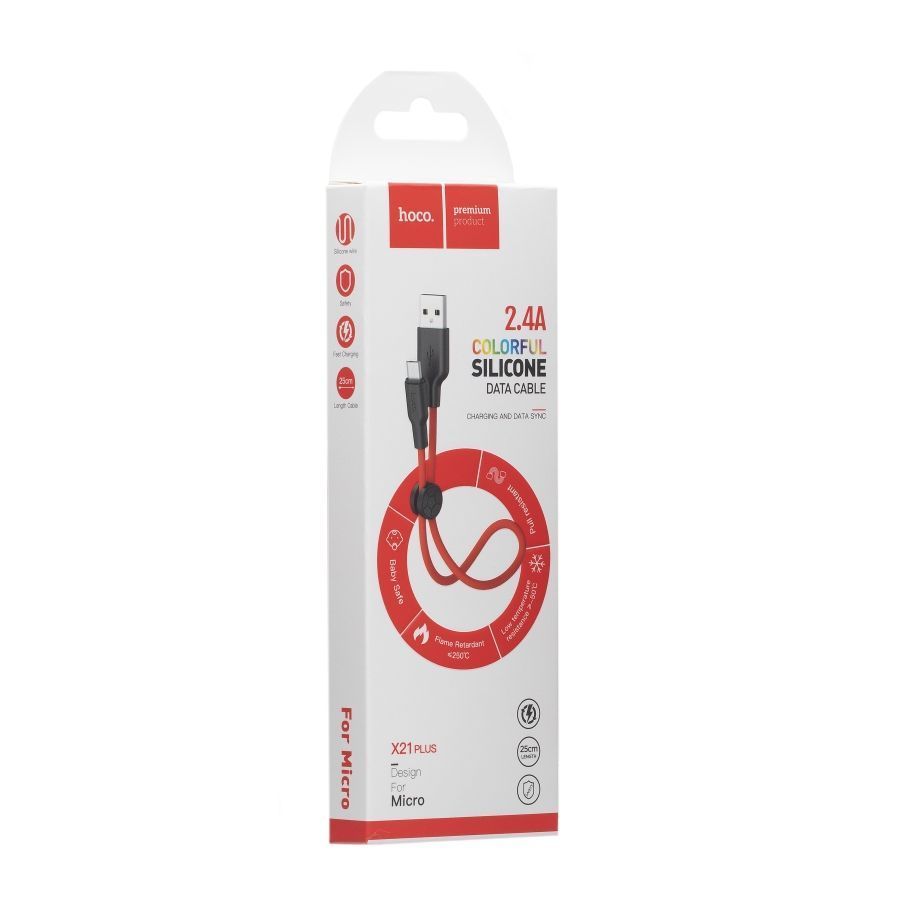 Кабель USB Hoco X21 Plus Silicone Micro 0.25m Чорно-Червоний