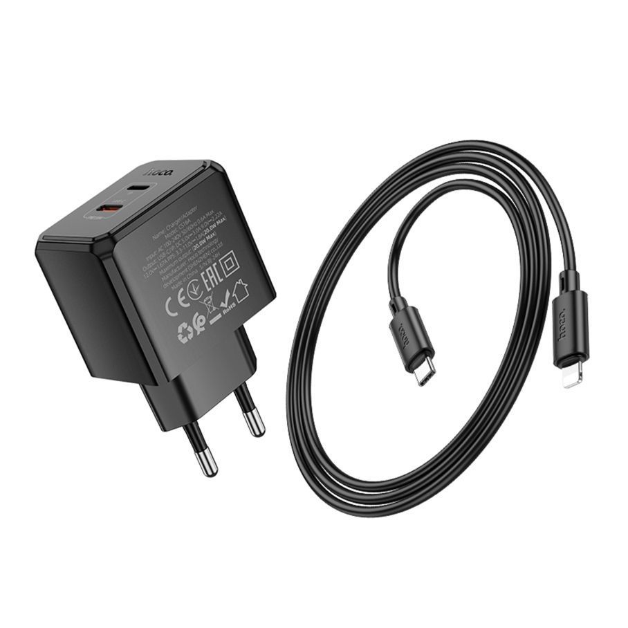 Мережевий Зарядний Пристрій Hoco CS16A 1USB-C/1IP PD/QC 20W+Type-C to Lightning