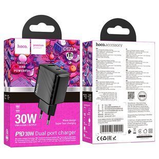 Мережевий Зарядний Пристрій Hoco CS23A 1USB/1USB-C PD/QC 30W Чорний