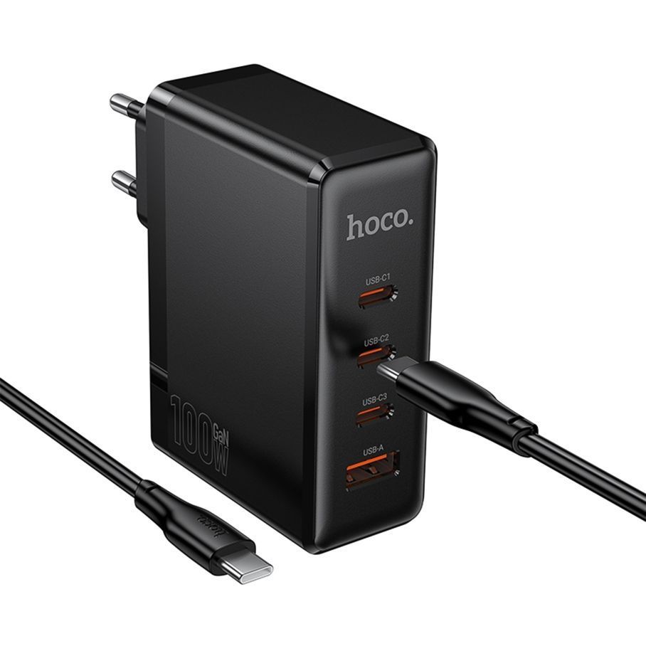 Мережевий Зарядний Пристрій Hoco N85 3USB-C/1USB PD100W GAN+Type-C to Type-C 2m