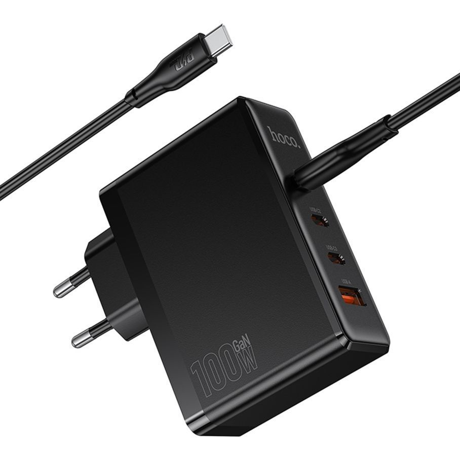 Мережевий Зарядний Пристрій Hoco N85 3USB-C/1USB PD100W GAN+Type-C to Type-C 2m
