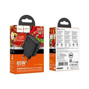Мережевий Зарядний Пристрій Hoco CS63A 1USB/1USB-C PD65W/QC GAN Чорний