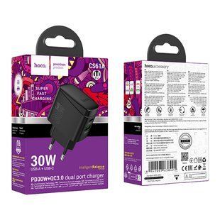 Мережевий Зарядний Пристрій Hoco CS61A 1USB/1USB-C PD/QC 30W Чорний