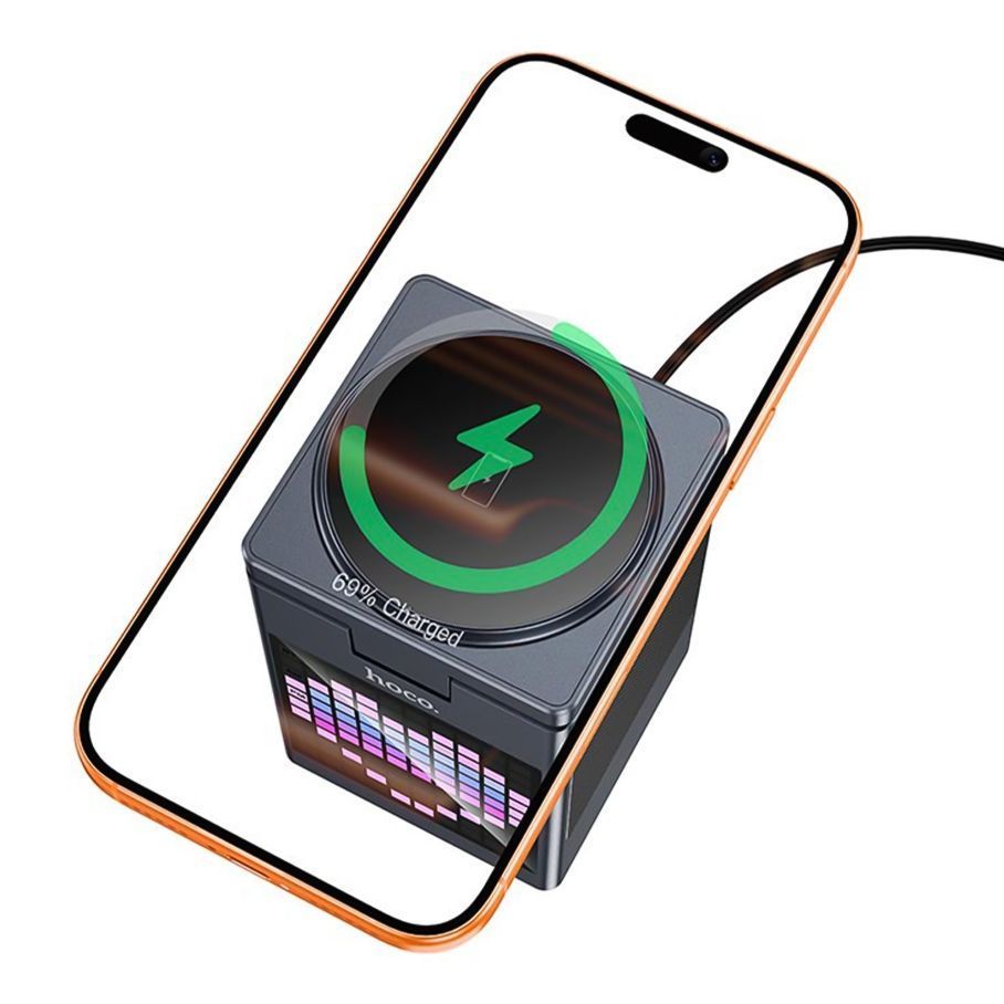 Бездротовий Зарядний Пристрій Hoco DWQ04 5in1 15W(Pixel Display/Clock/BT Speaker 5W) IP Version