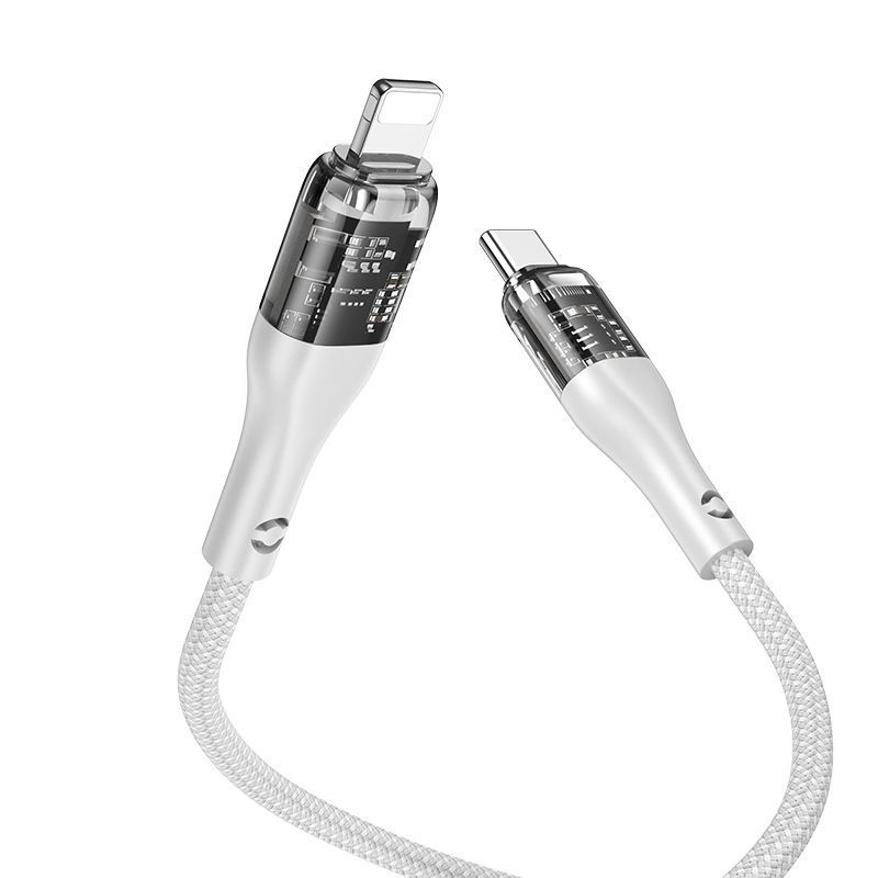 Кабель USB Hoco U115 Transparent PD20W With Display Type-C to Lightning 1.2m Сiрий