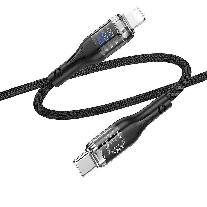 Кабель USB Hoco U115 Transparent PD20W With Display Type-C to Lightning 1.2m Чорний